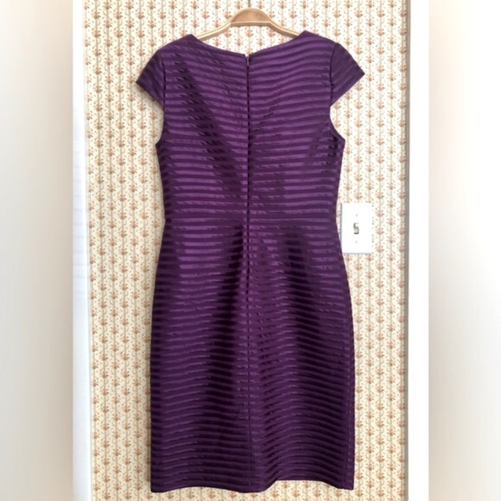NWT Adrianna Papell Purple Striped Sheen Sheath Dress | 8 - Picture 3 of 4